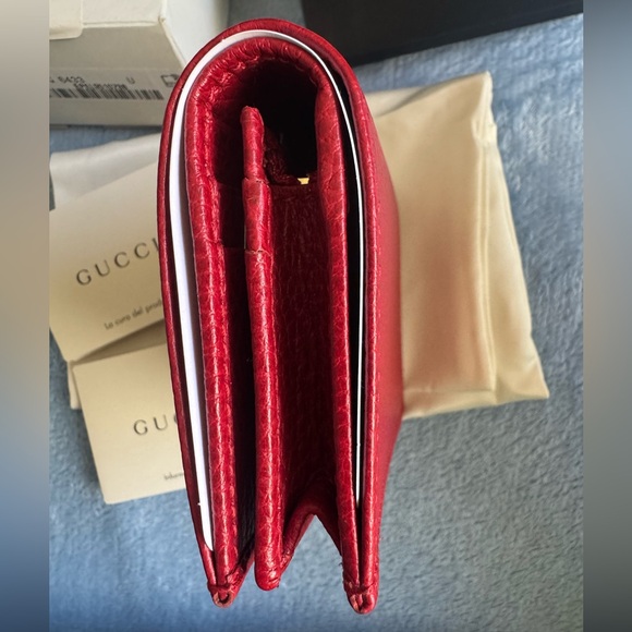 GUCCI Pebbled Calfskin GG Marmont Card Case Hibiscus Red - Picture 9 of 12